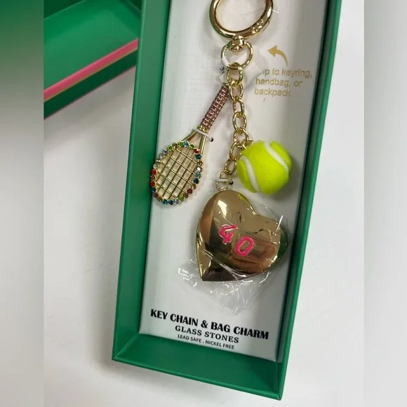 NWT ⚜️🎾⚜️ Piper K Gorgeous Tennis Racket and Ball Key Chain Bag Charm - Picture 8 of 9